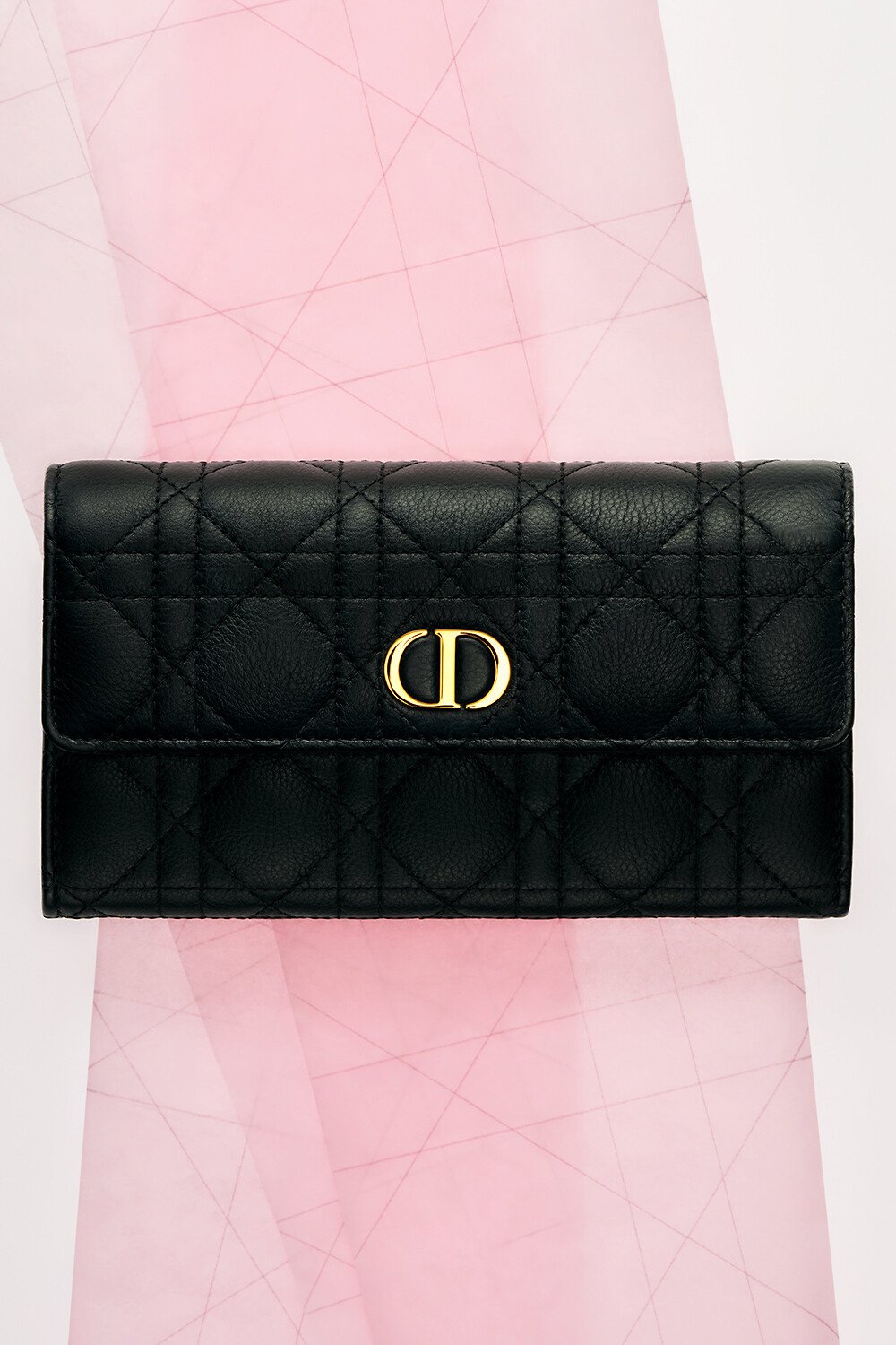 Dior Caro Orchid Long Wallet Black Supple Cannage Calfskin 