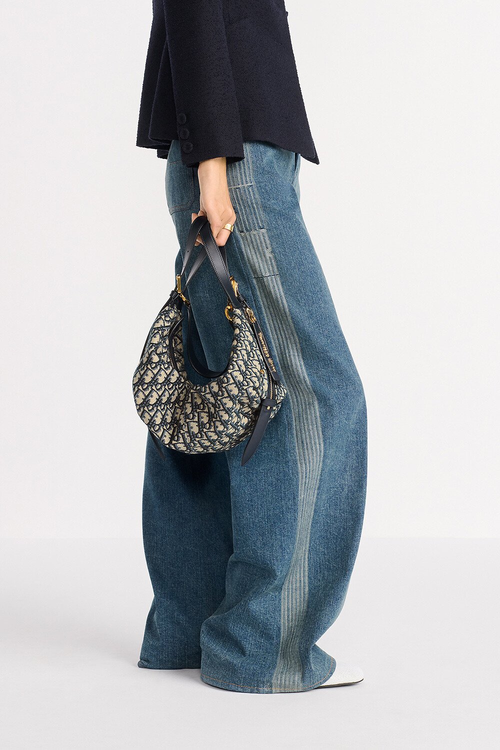 Bolso mediano D-Journey Dior Oblique en jacquard azul 