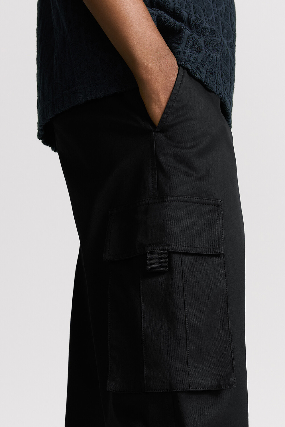 Cargo Pants Black Stretch Cotton Gabardine 