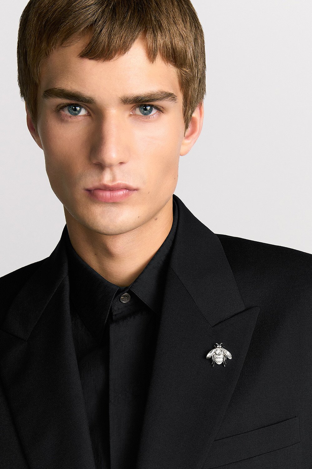 Jacket with Bee Jewel Black Virgin Wool Twill 