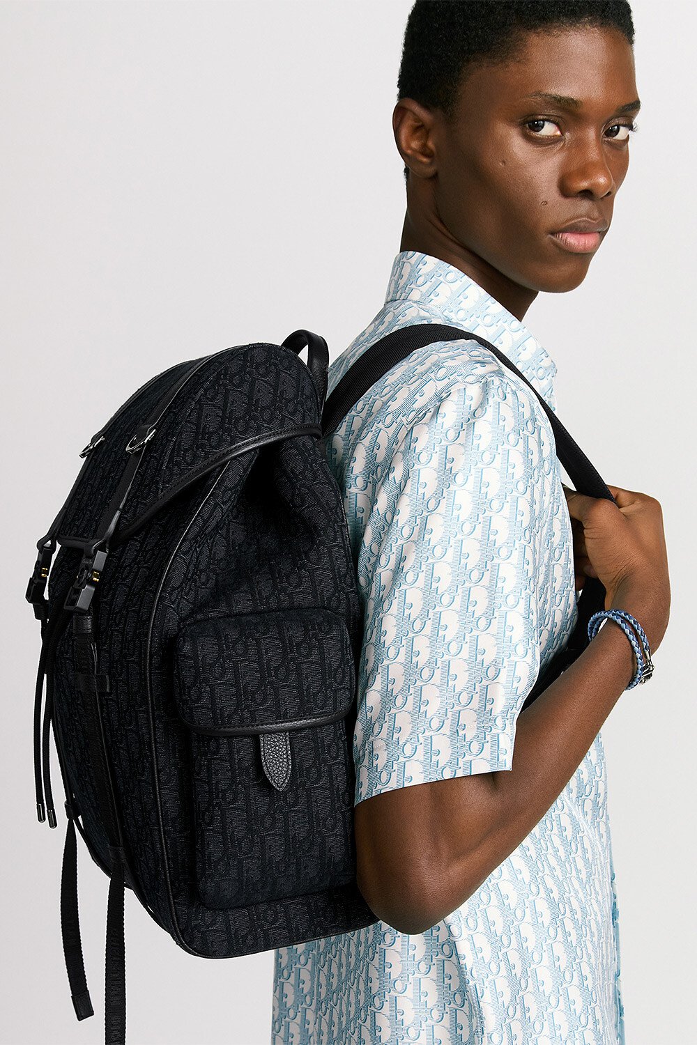 Dior Hit the Road Backpack with Flap Black Dior Oblique Jacquard and Black Grained Calfskin 