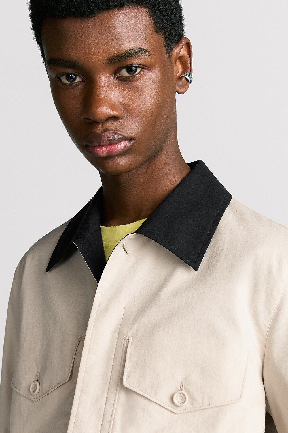 Jacket with Contrasting Spread Collar Beige Cotton 