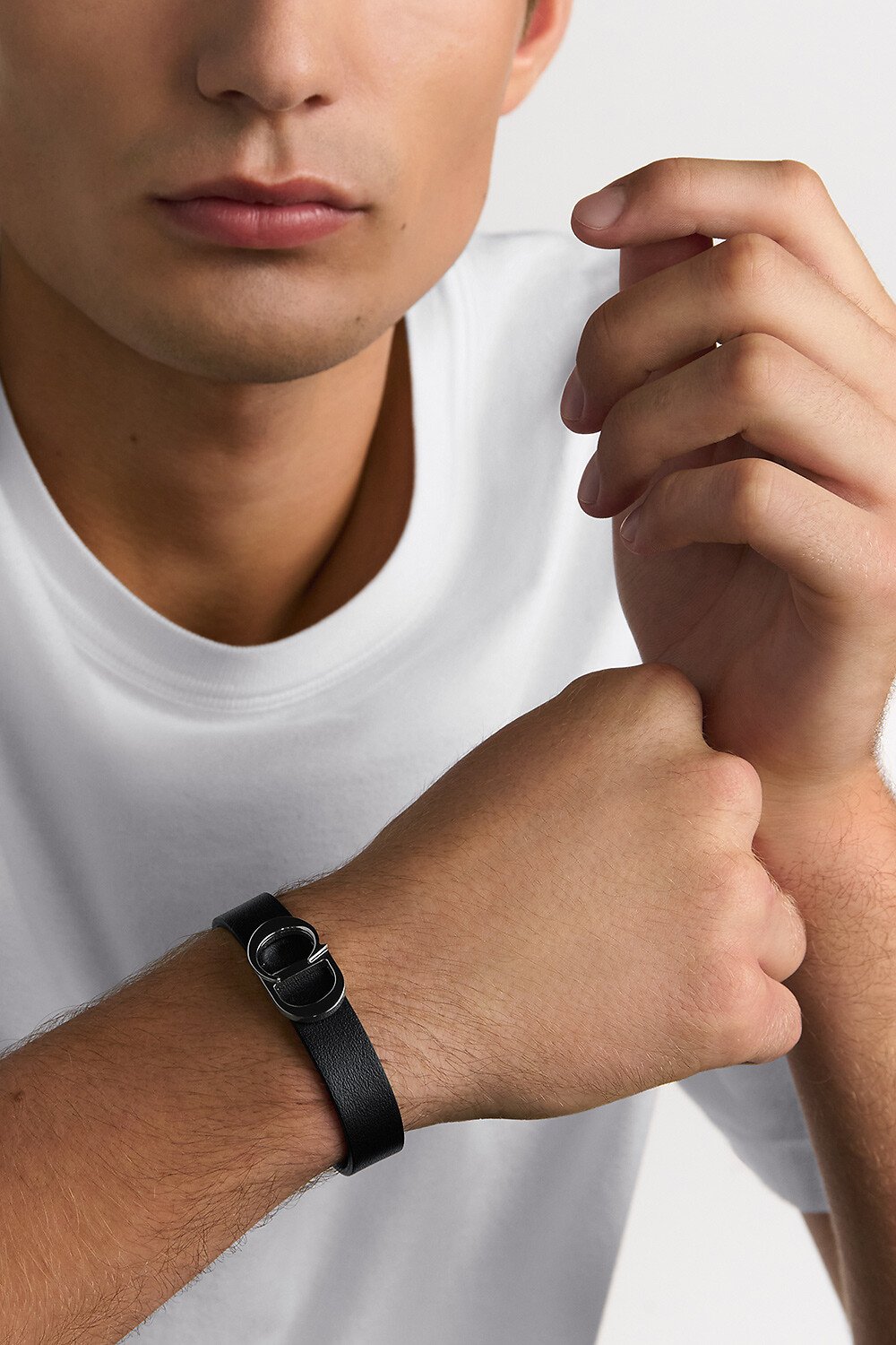 CD Icon Leather Bracelet Black Calfskin and Silver-Finish Brass