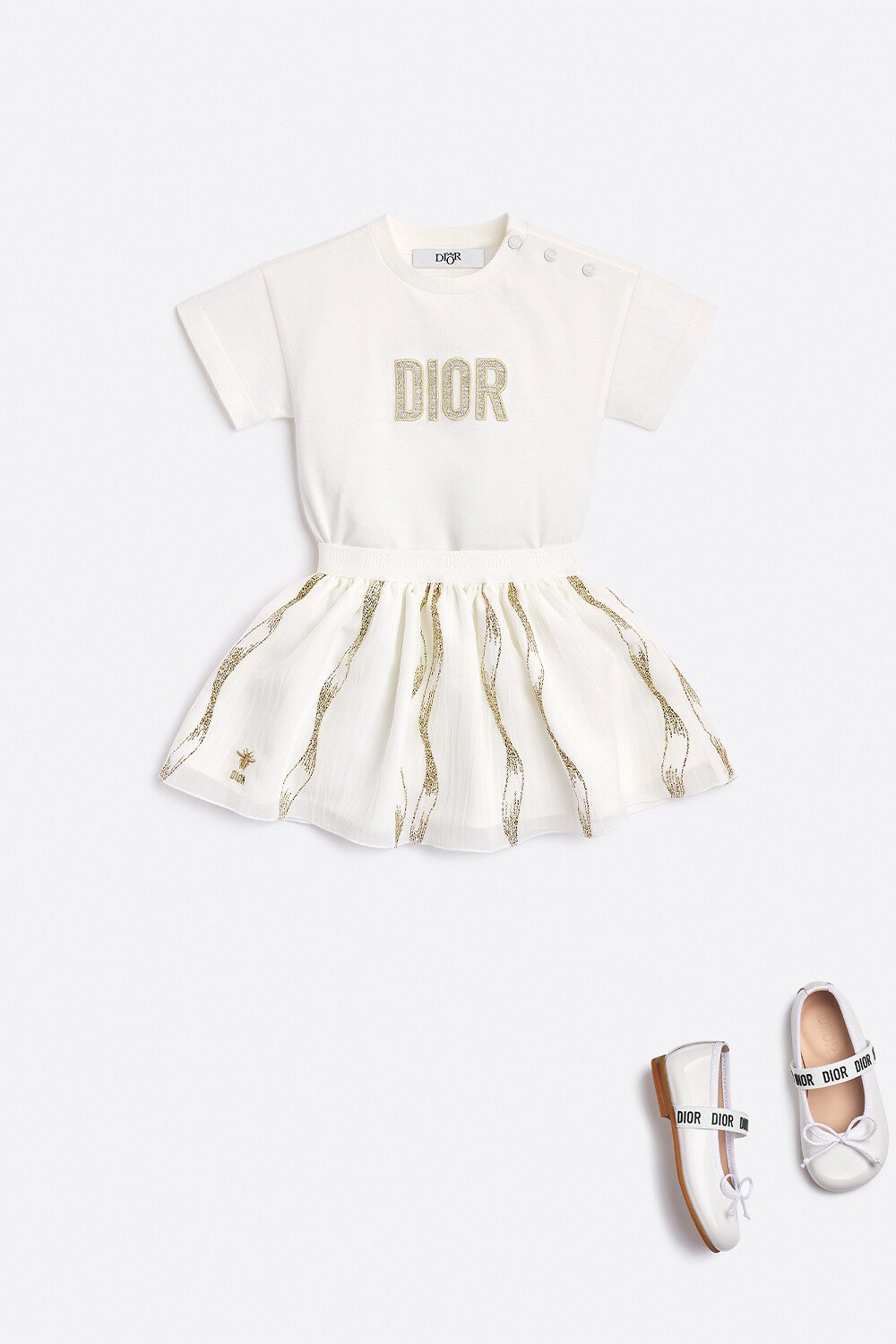 Baby Short Skirt Ivory Chiffon with Gold-Tone Sparkly Motif 