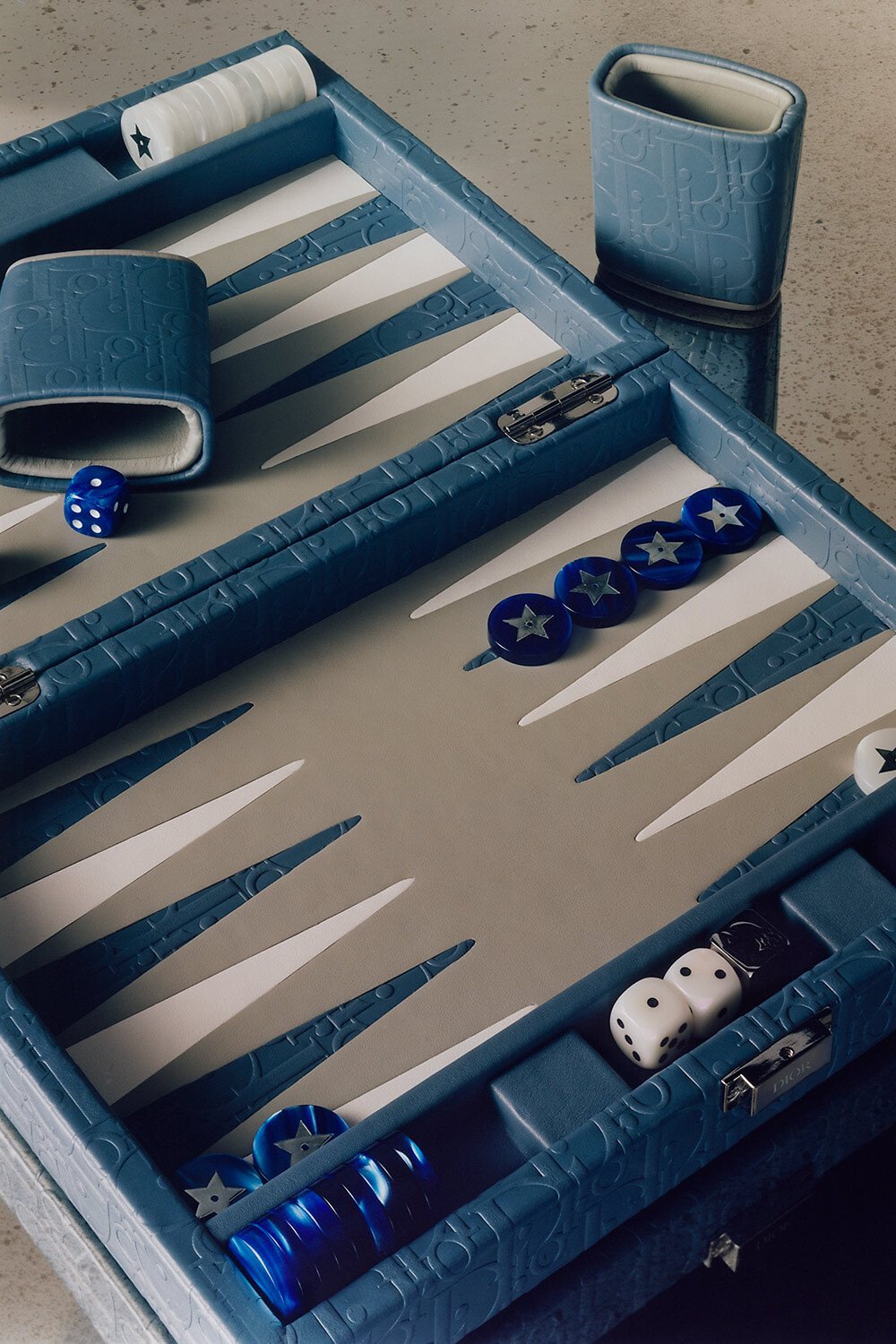 Small Leather Backgammon Blue Dior Oblique 