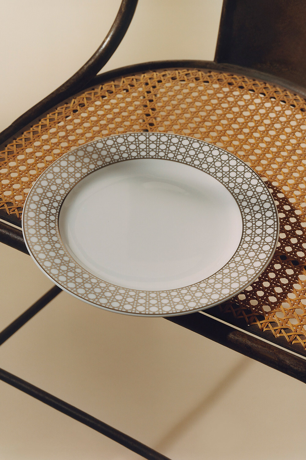 디저트 접시 화이트 & 베이지 Cannage Montaigne