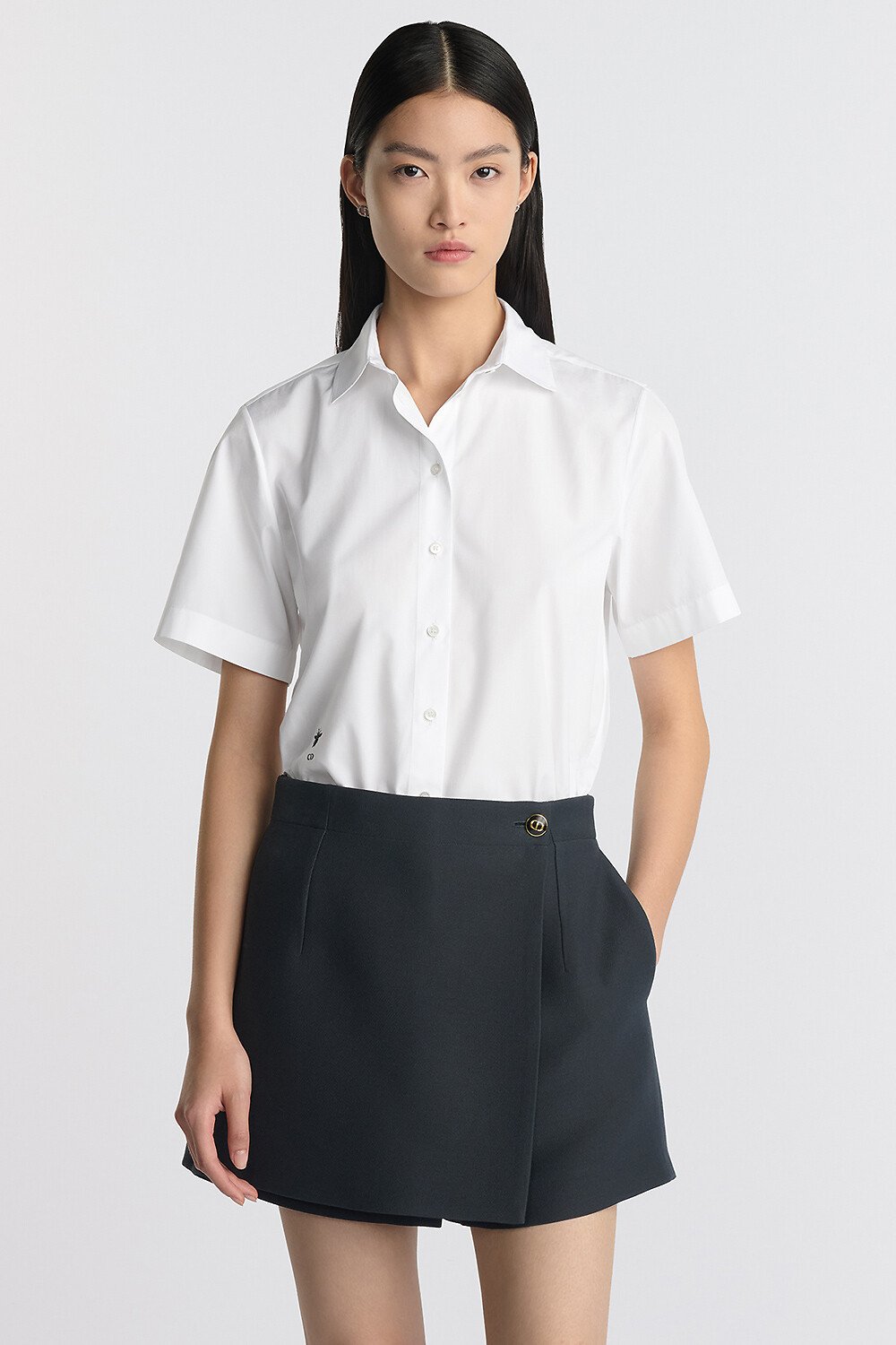 Cropped Button-Up Blouse White Cotton Poplin 