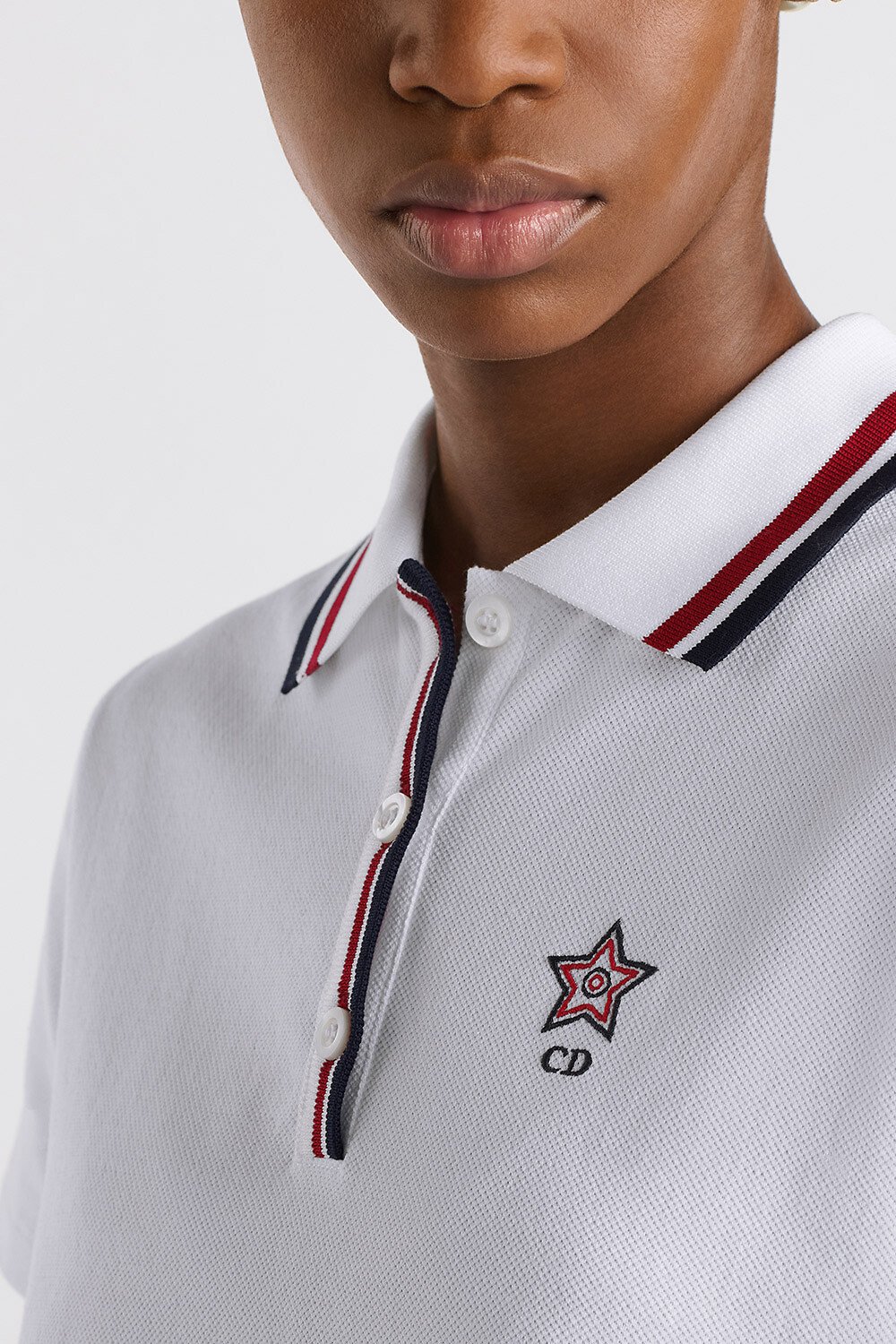 Dior Vibe Polo 衫 白色棉质混纺平纹针织面料三色标志 