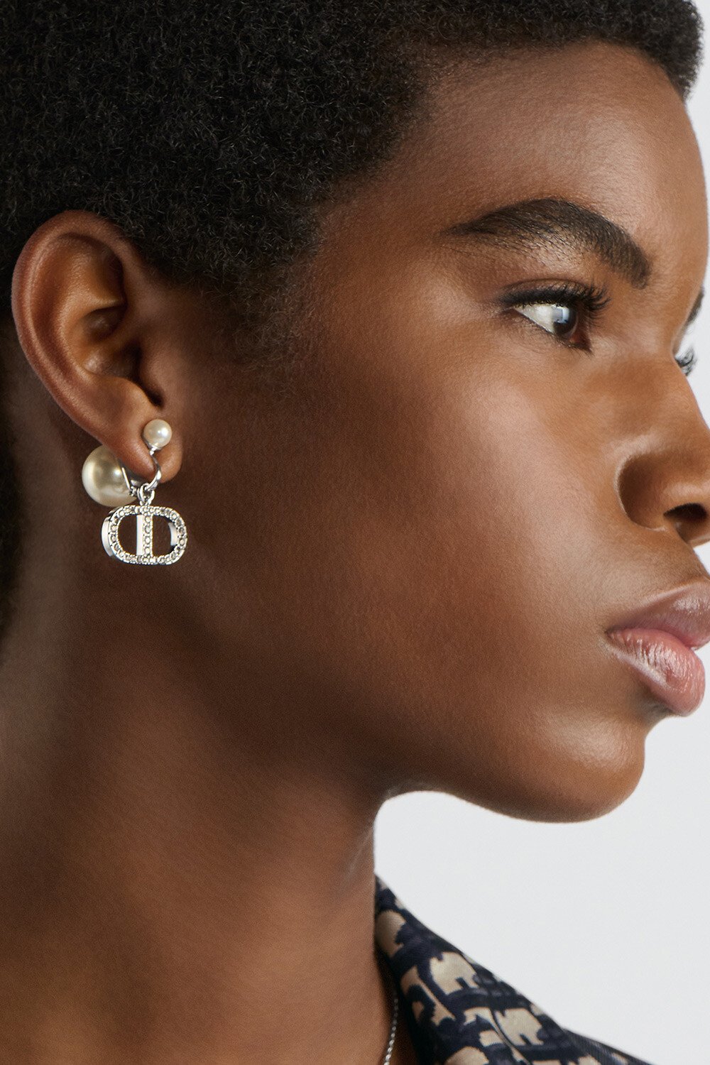 Dior Tribales Clip-On Earrings Silver-Finish Metal with White Resin Pearls and Silver-Tone Crystals 