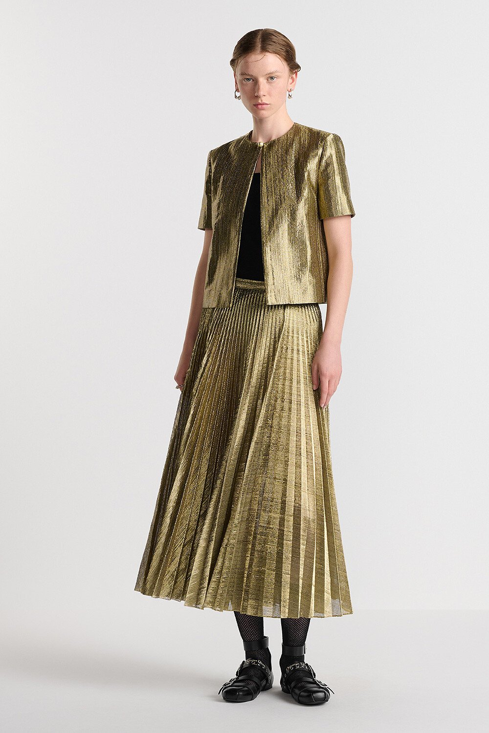 Dior Or Mid-Length Pleated Skirt Gold-Tone Technical Fabric