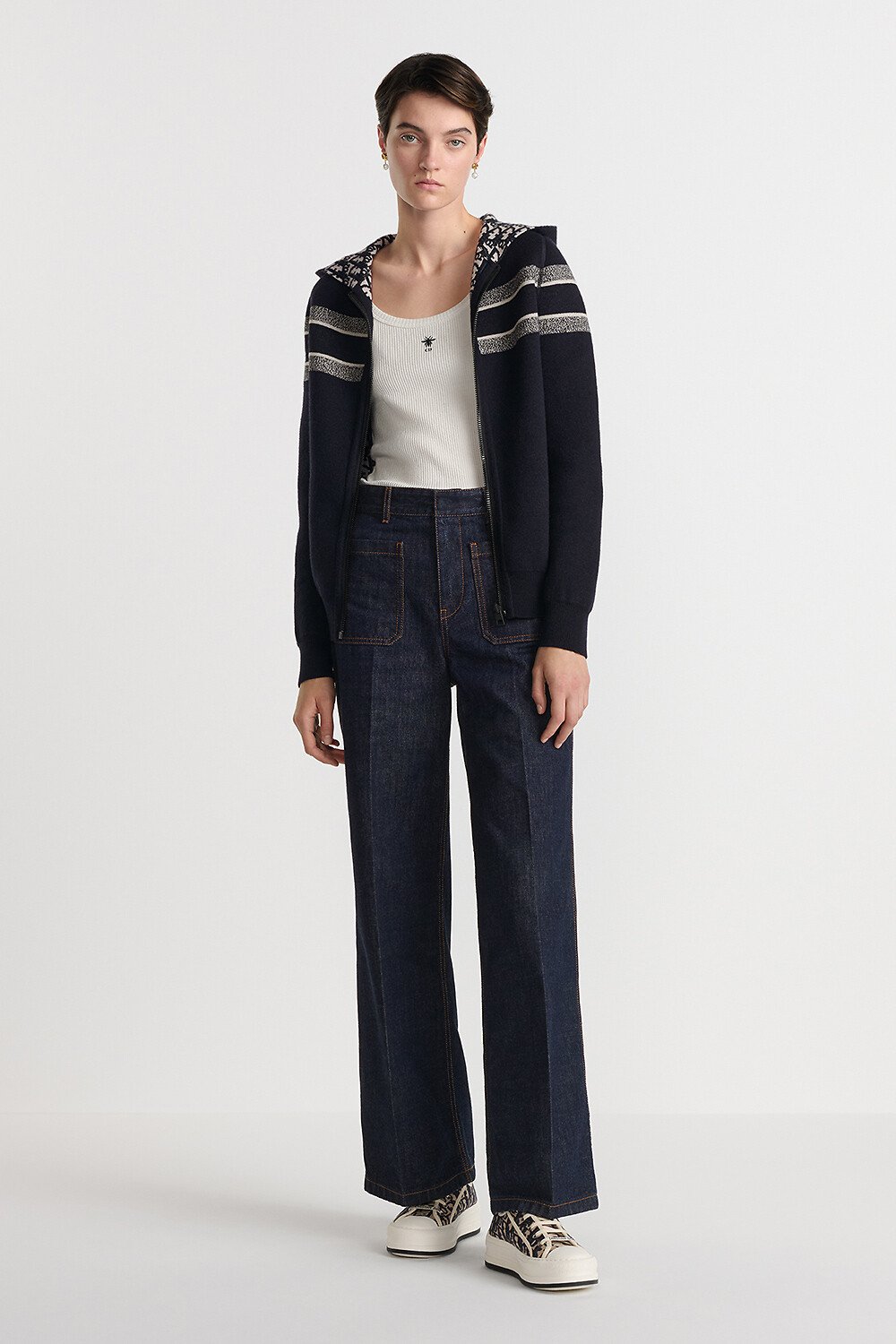 Cardigan réversible zippé à capuche Maille de cachemire mélangé à motif Dior Oblique bleu