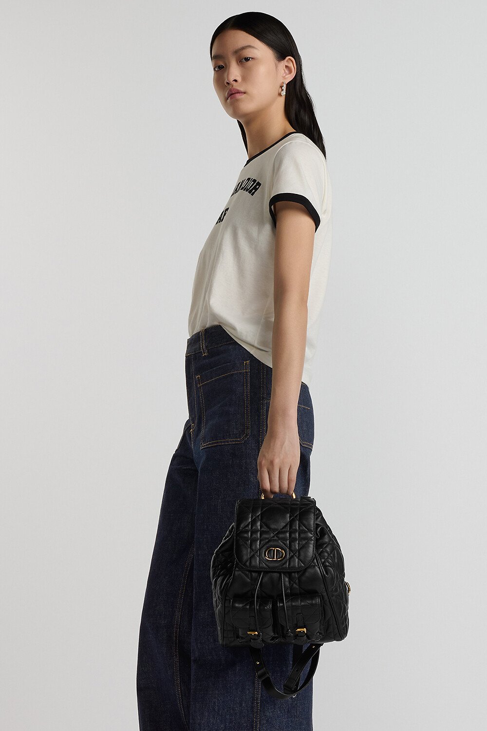 Medium Dior Caro Backpack Black Macrocannage Lambskin 