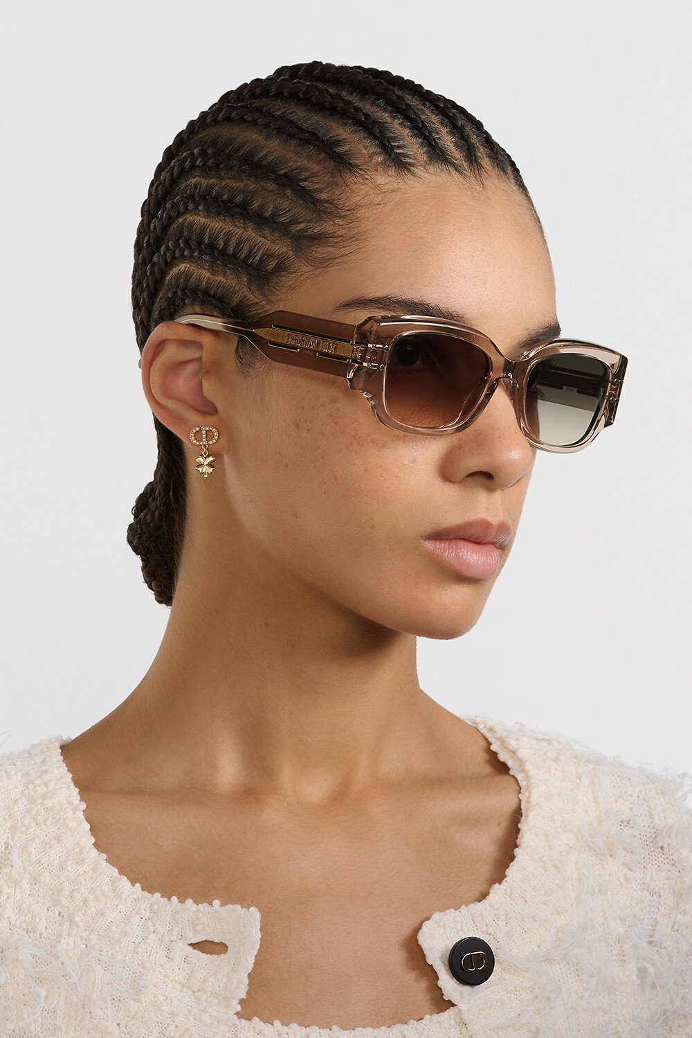 DiorSignature S13I Transparent Sand Beige Rectangular Sunglasses 