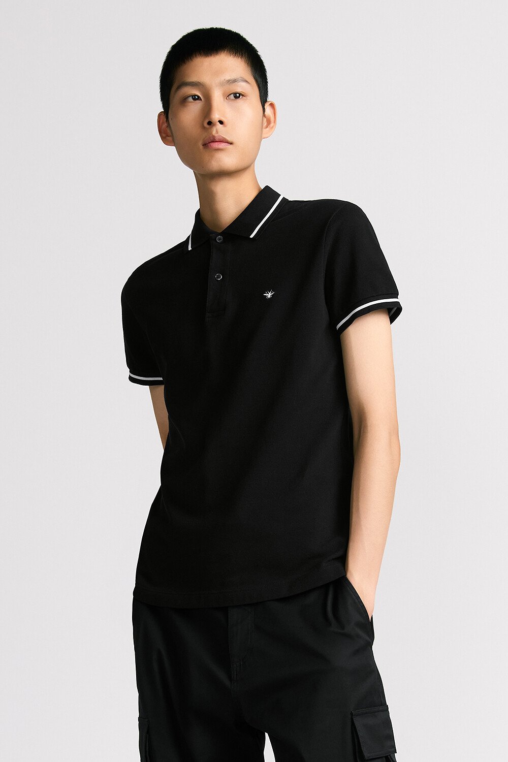 Polo 衫 黑色棉质珠地布小蜜蜂标识刺绣 