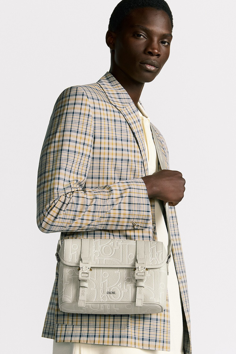 Dior Hit the Road Messenger Bag with Flap Beige Dior Gravity Outline Leather and Beige Grained Calfskin