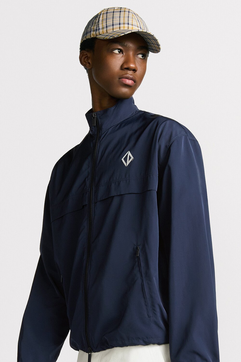 Zipped Shirt with CD Diamond Embroidery Blue Technical Fabric 