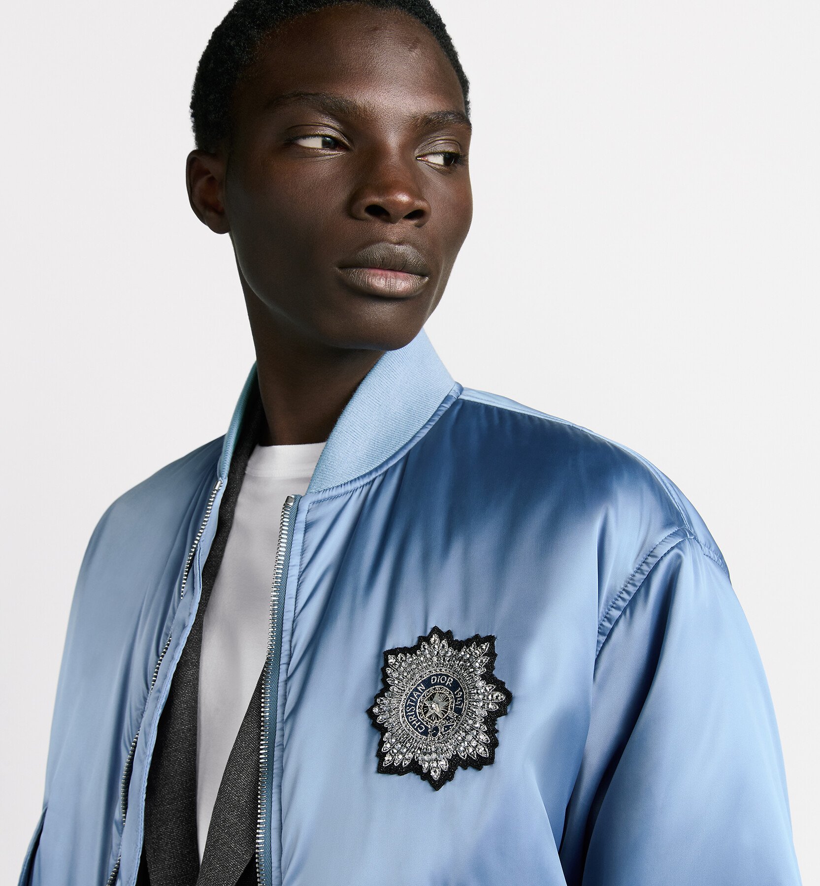 Bomber Jacket Blue Technical Satin 