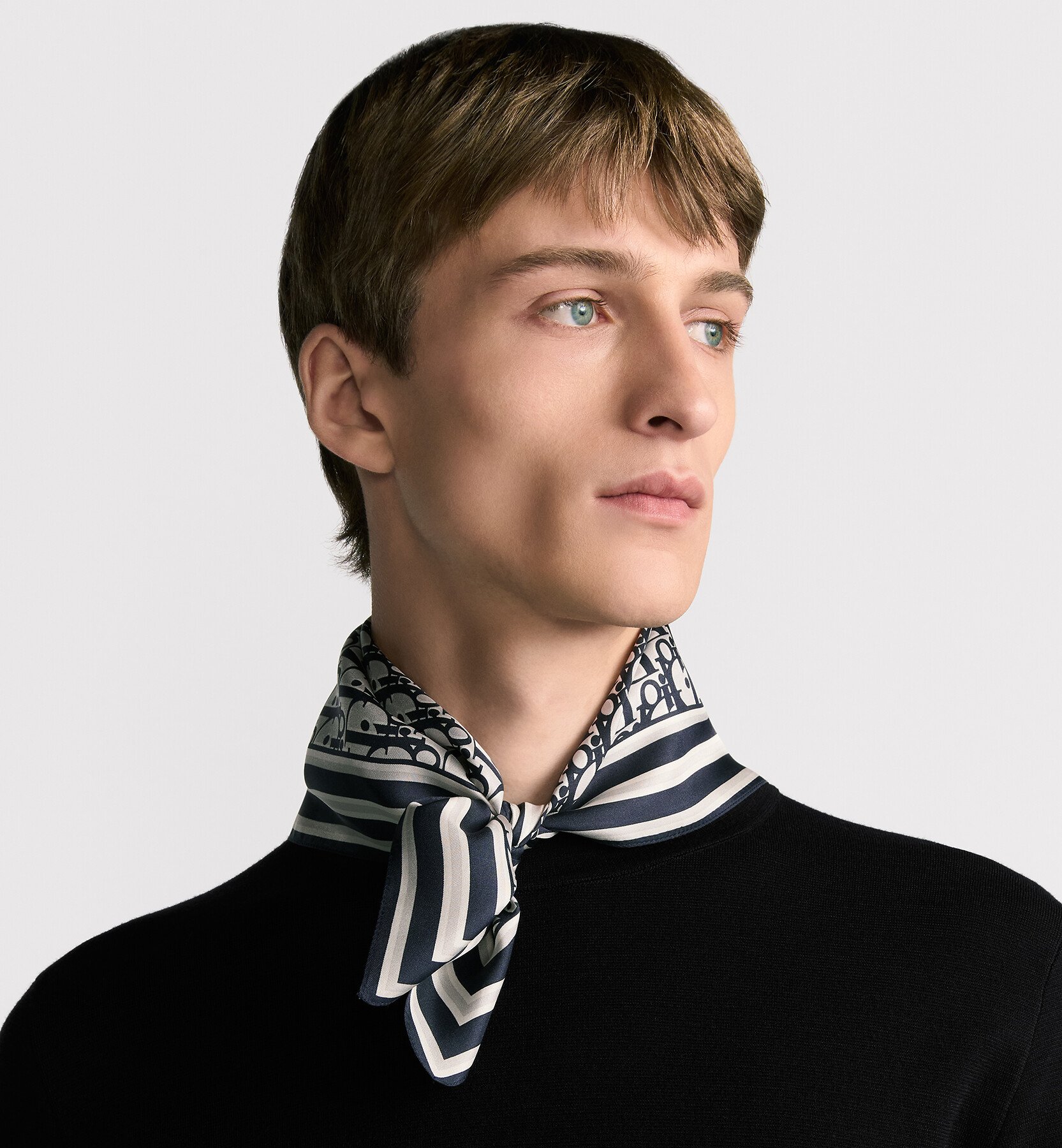 Dior 印花饰巾 海军蓝色和白色桑蚕丝面料 Oblique 印花 