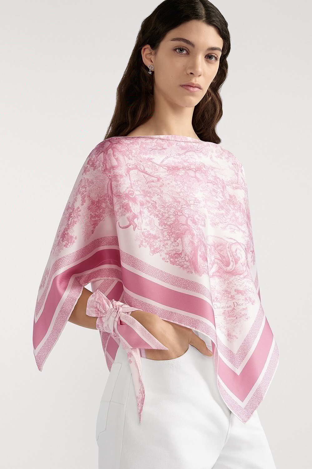 Dioriviera Toile de Jouy Sauvage Dior Silk Top White and Candy Pink Silk Twill 