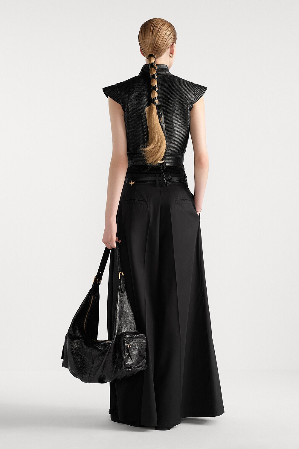 Sac Grand Tour Multipocket Large Cuir de veau craquelé noir