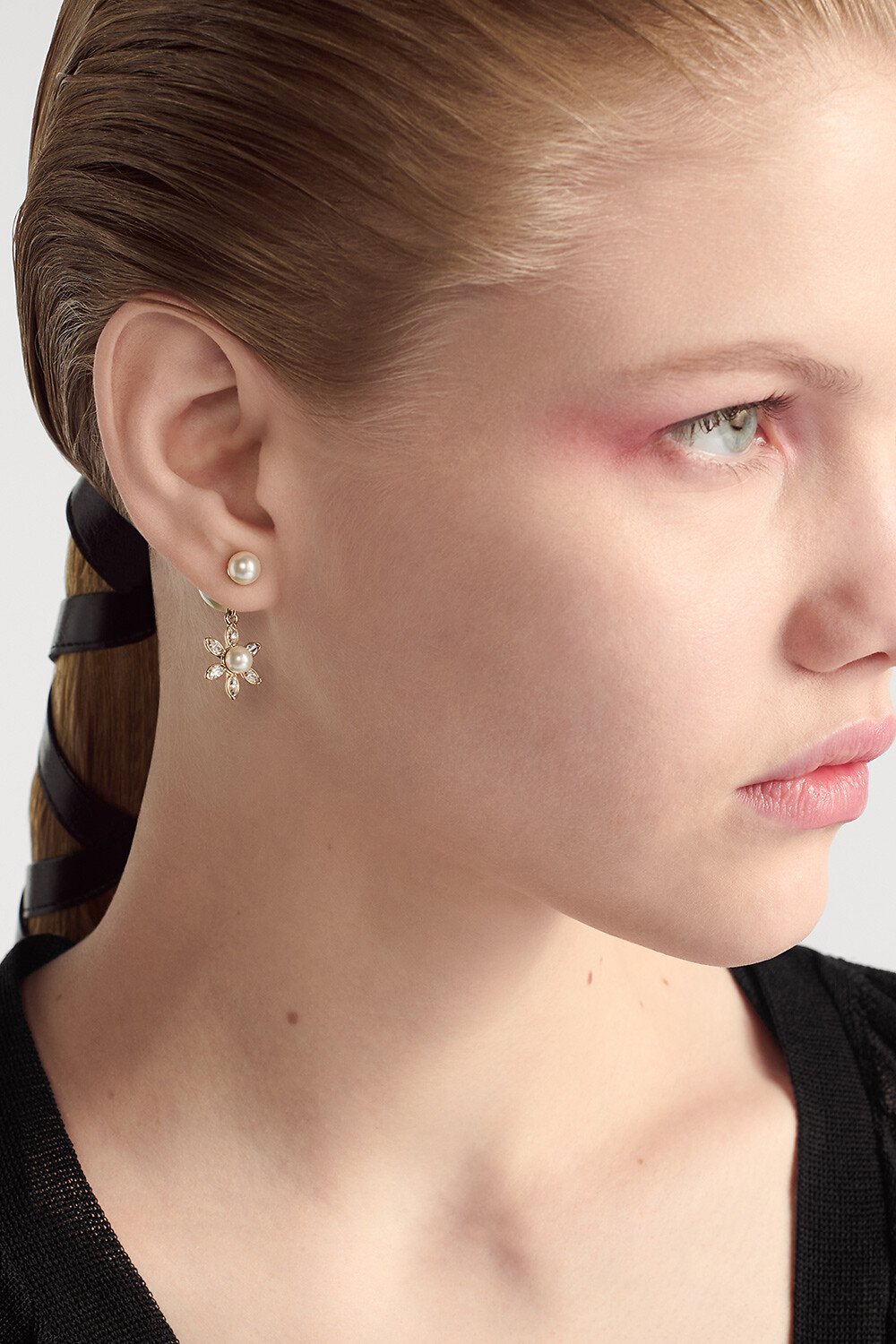 Dior Tribales Earrings Gold-Finish Metal with White Resin Pearls and Silver-Tone Crystals 