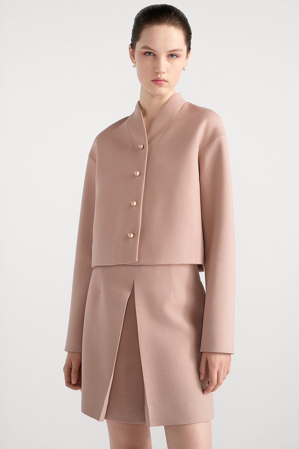 Cropped Jacket Pink Wool and Silk 