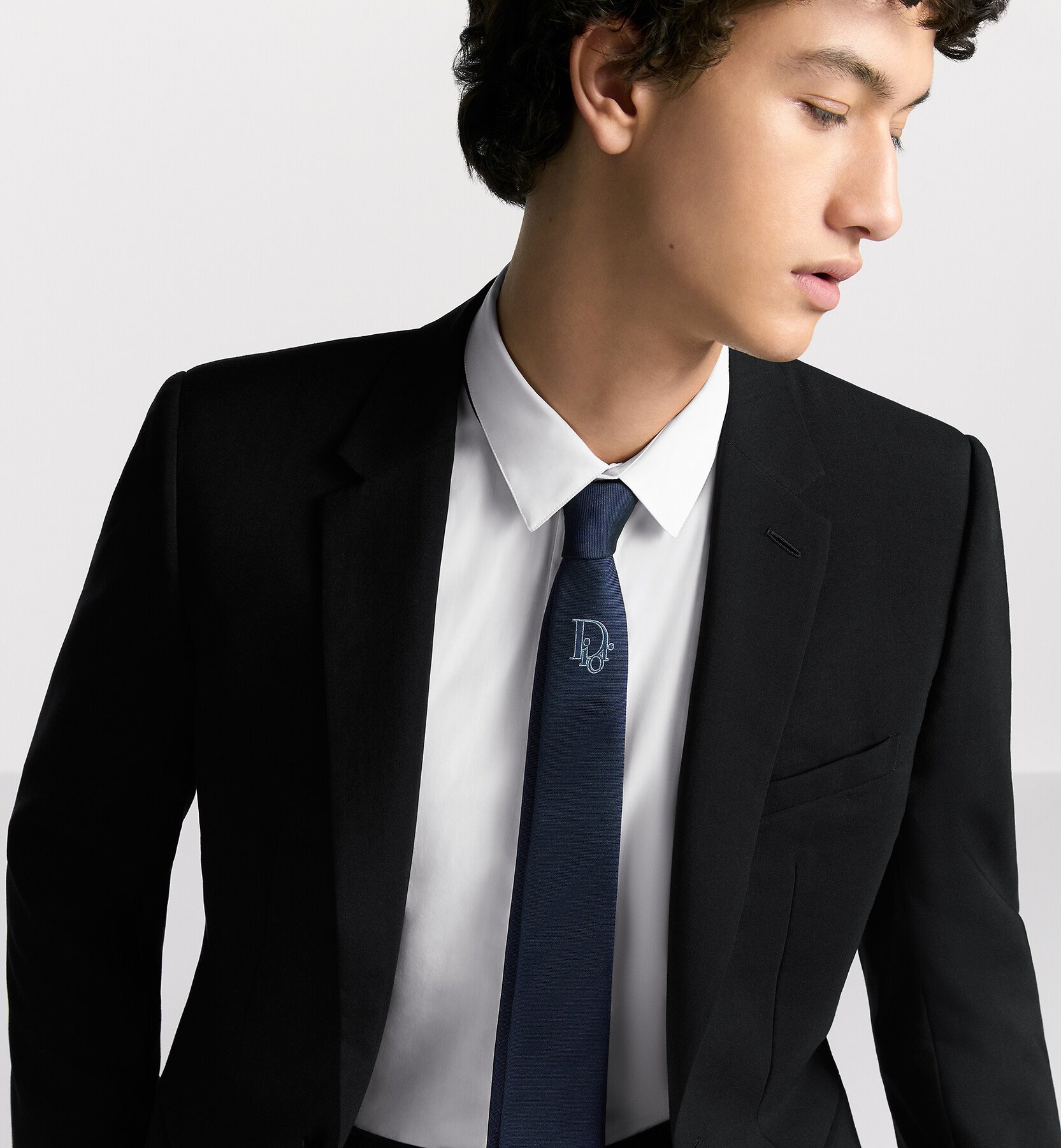 Dior 印花领带 海军蓝色桑蚕丝面料中间 Oblique 印花装饰 