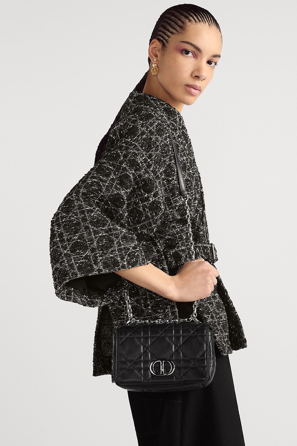 Small Soft Dior Caro Bag Black Macrocannage Lambskin 