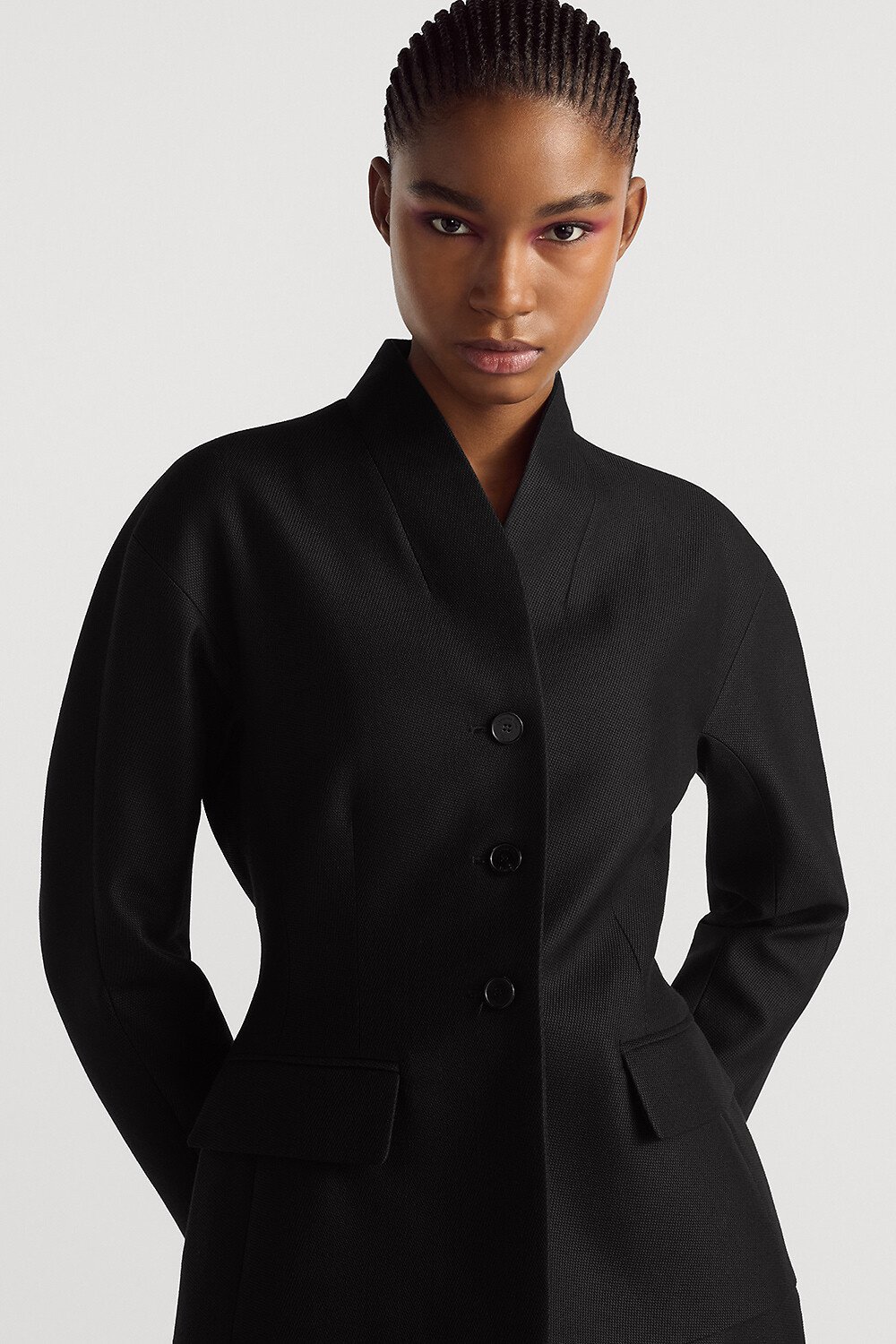 Fitted Jacket Black Virgin Wool and Silk Grain de Poudre 
