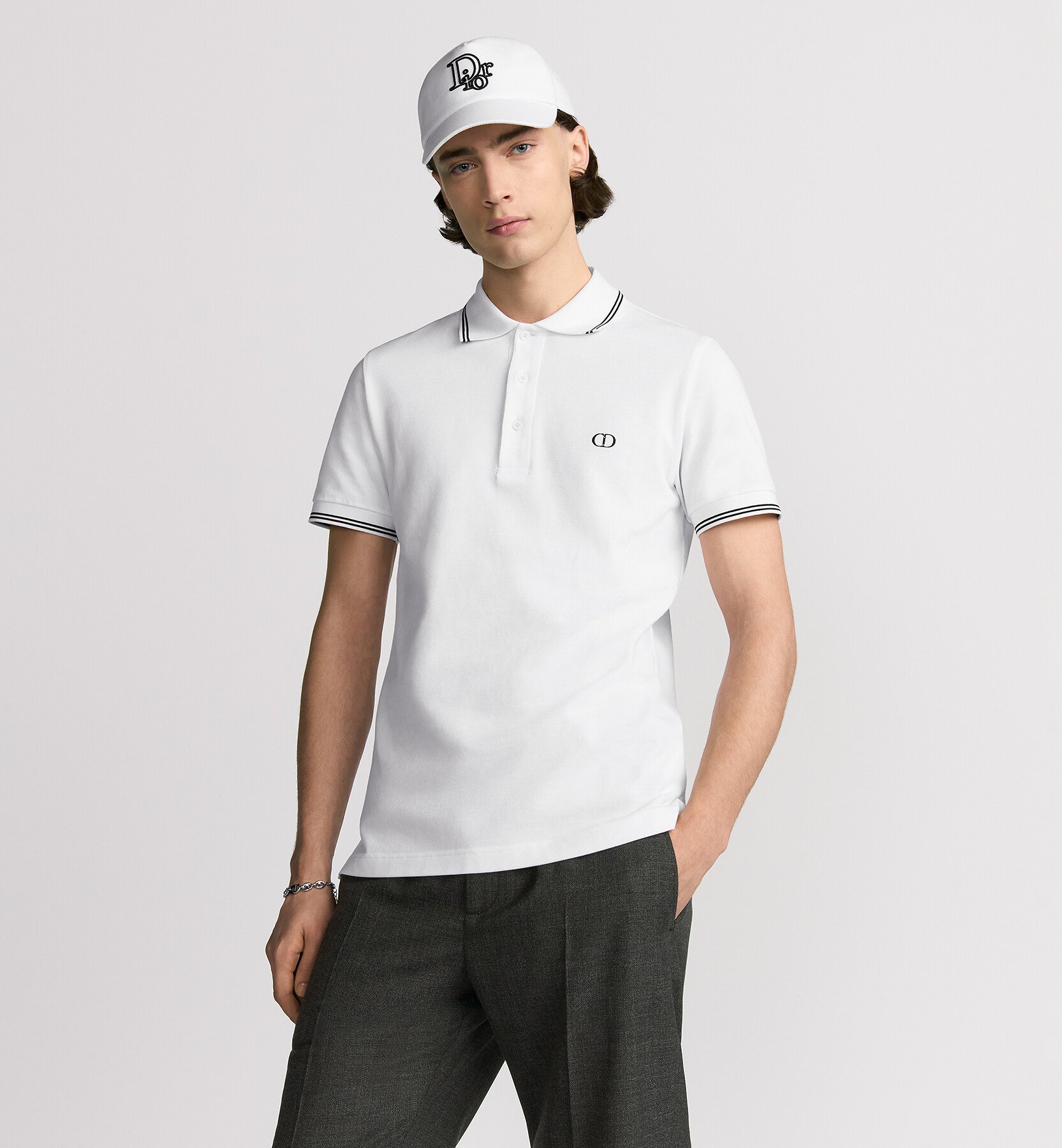เสื้อโปโล CD Icon ผ้าฝ้ายปิเก้สีขาว 