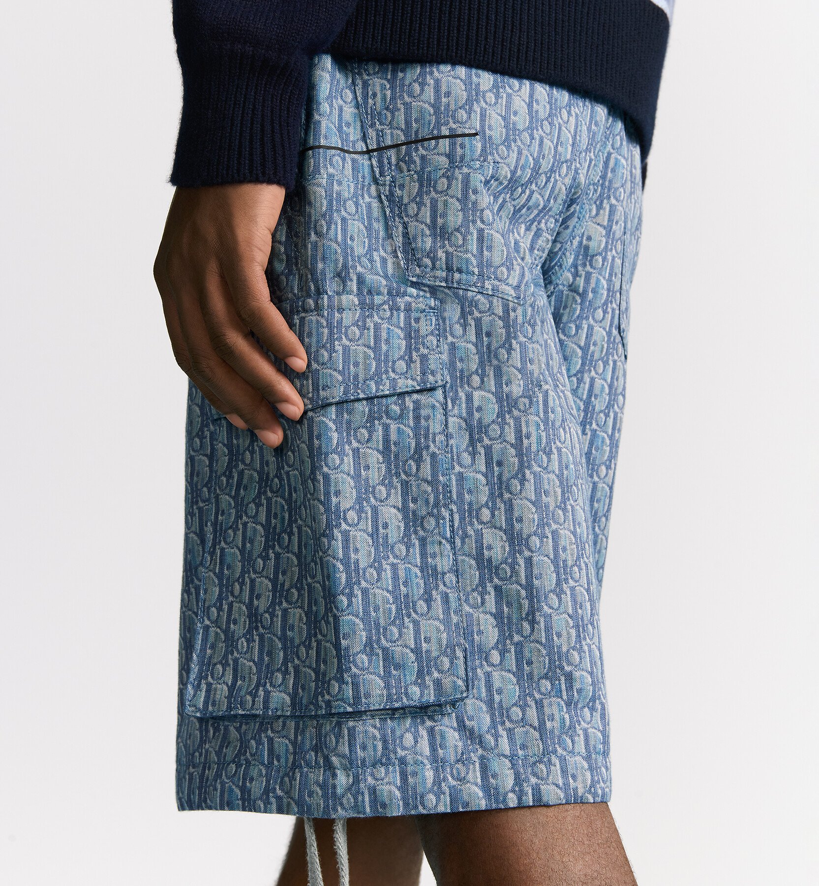 Dior Oblique Bermuda 工作短褲 藍色棉混紡斜紋布 