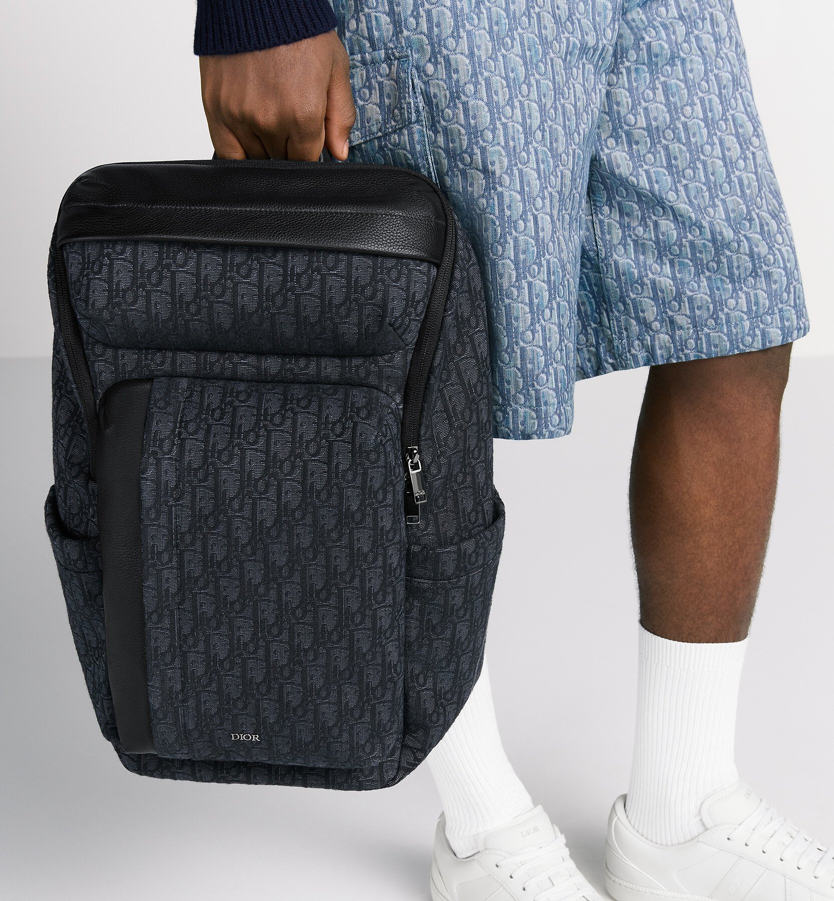 Rider Soft Zipped Backpack Black Dior Oblique Jacquard and Black Grained Calfskin 