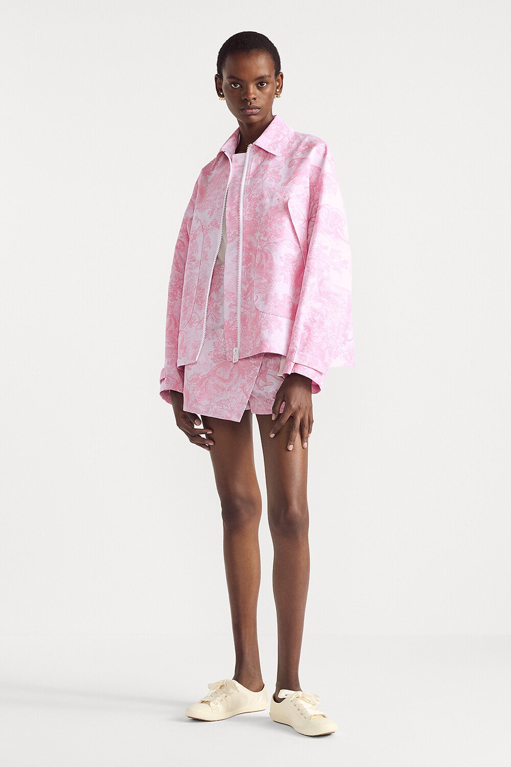 Dioriviera Jacket White Jacquard Technical Taffeta with Cherry Blossom Pink Toile de Jouy Sauvage Motif 