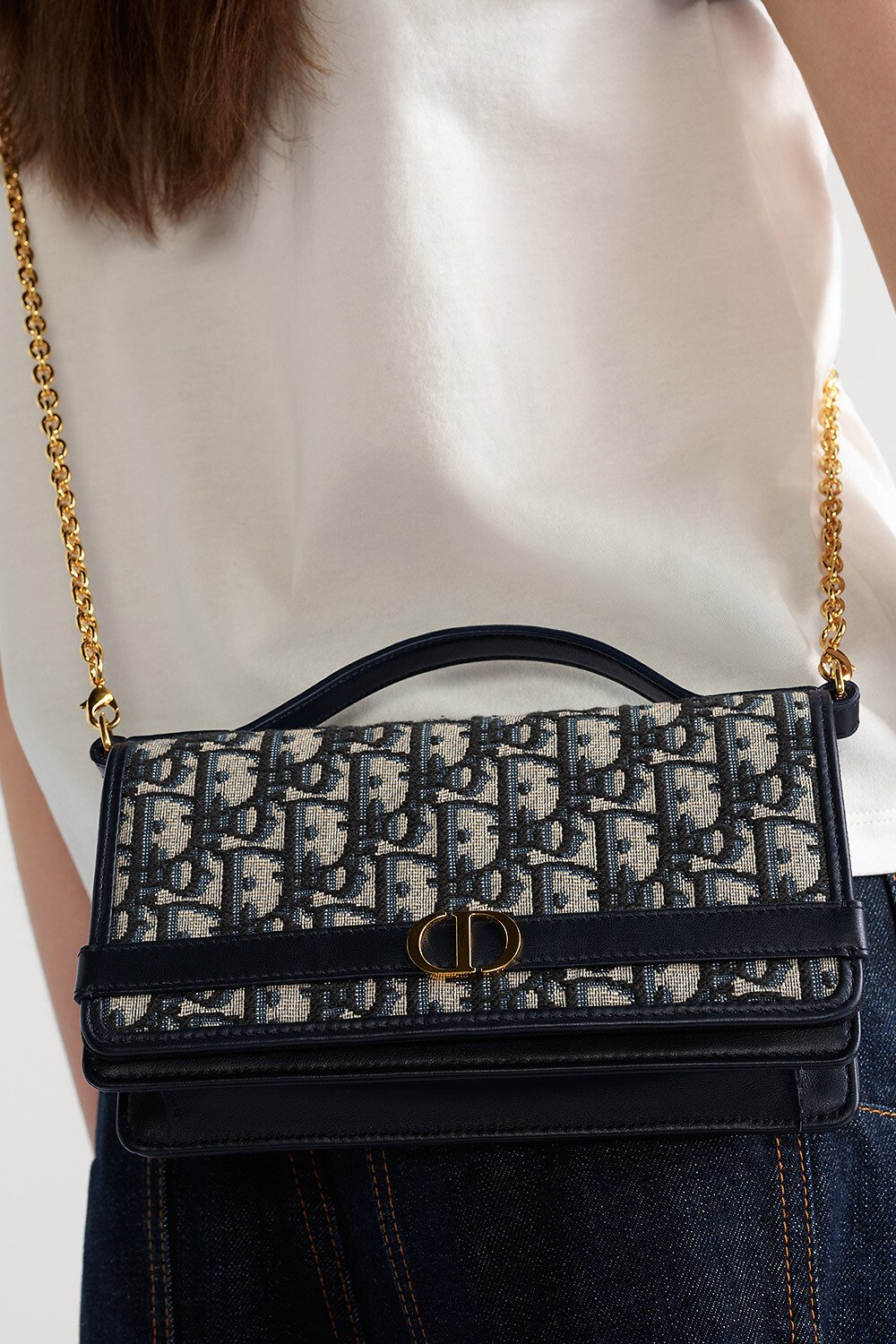 30 Montaigne Cigale 链条手袋 蓝色 Oblique 印花面料 