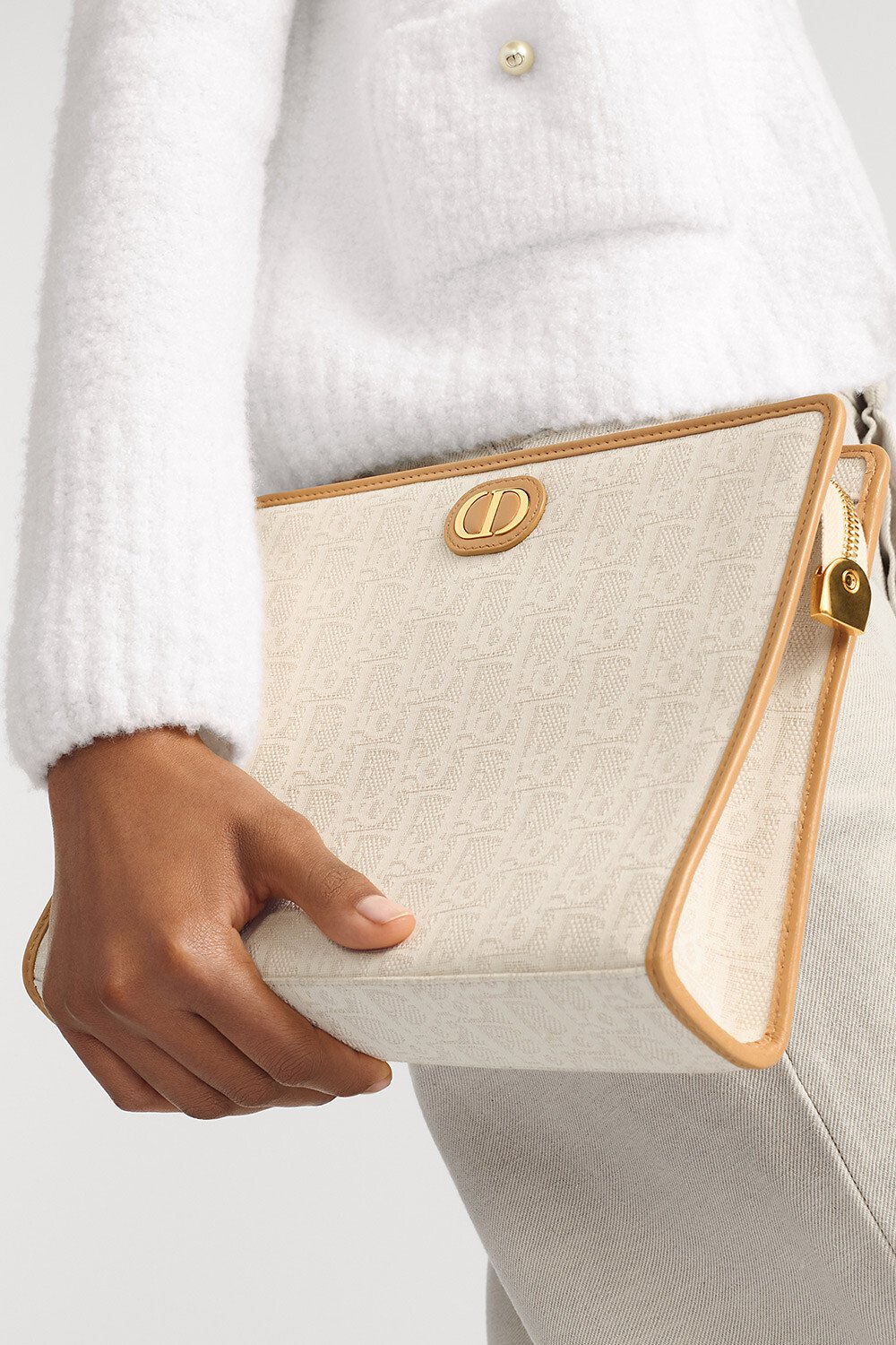 30 Montaigne Dea Pouch Natural Dior Oblique Robin Jacquard and Light Gold-Tone Grained Calfskin 