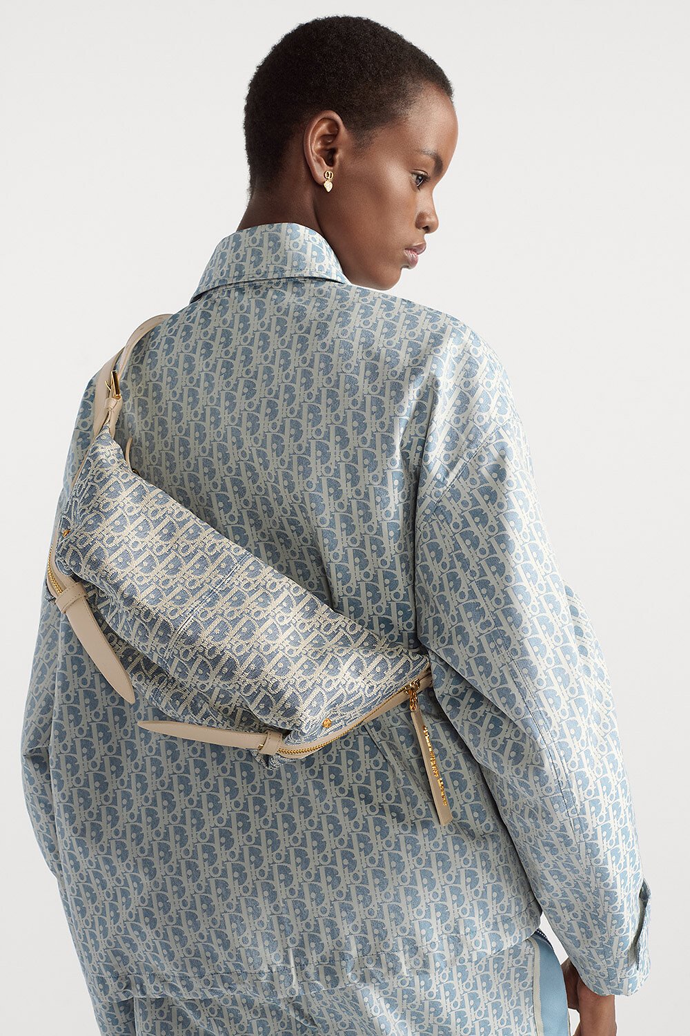 Small D-Journey Bag Blue Dior Oblique Chambray with Raffia Effect and Light Biscuit Smooth Calfskin 
