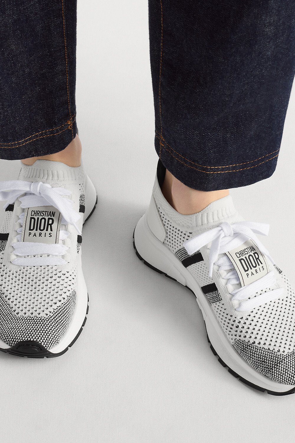 Run'n'Dior 运动鞋 白色和黑色网眼织物 