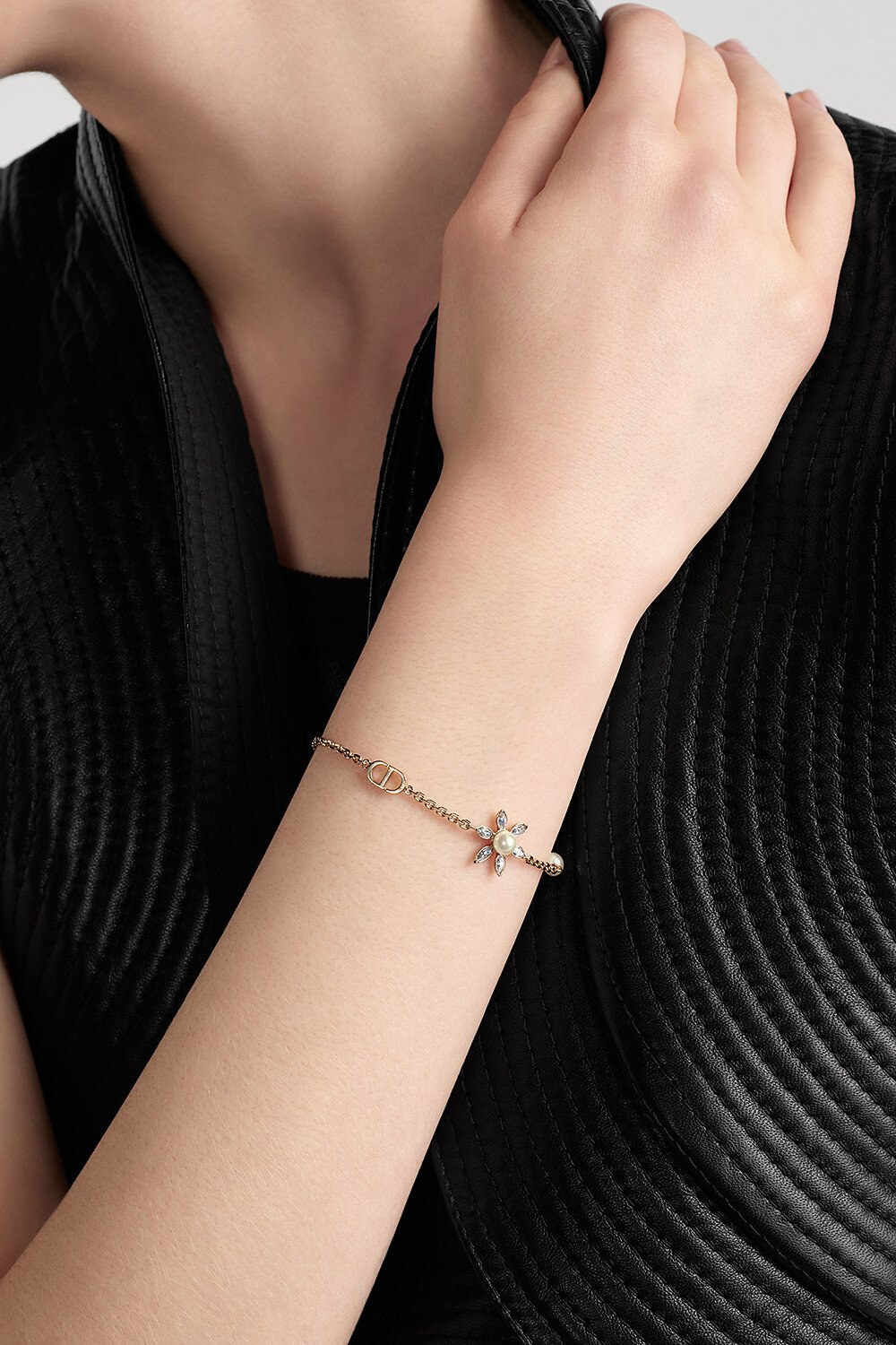 Bloom in Dior Bracelet Gold-Finish Metal with White Resin Pearls and Silver-Tone Crystals 