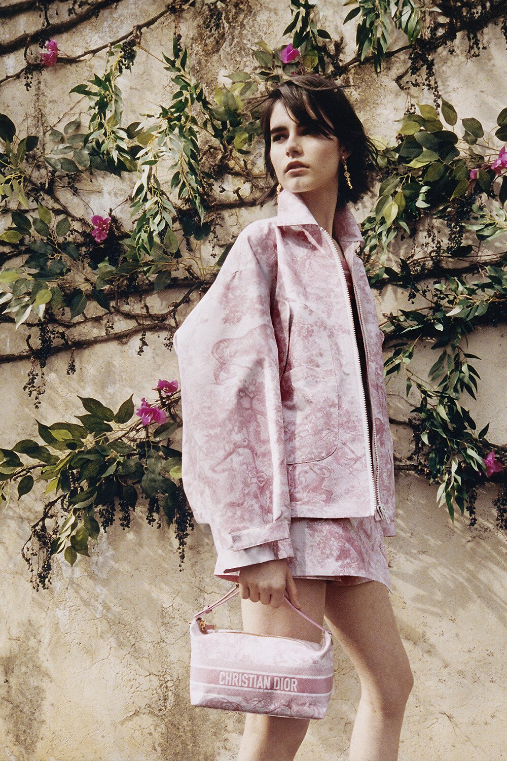 Dioriviera Jacket White Jacquard Technical Taffeta with Cherry Blossom Pink Toile de Jouy Sauvage Motif 