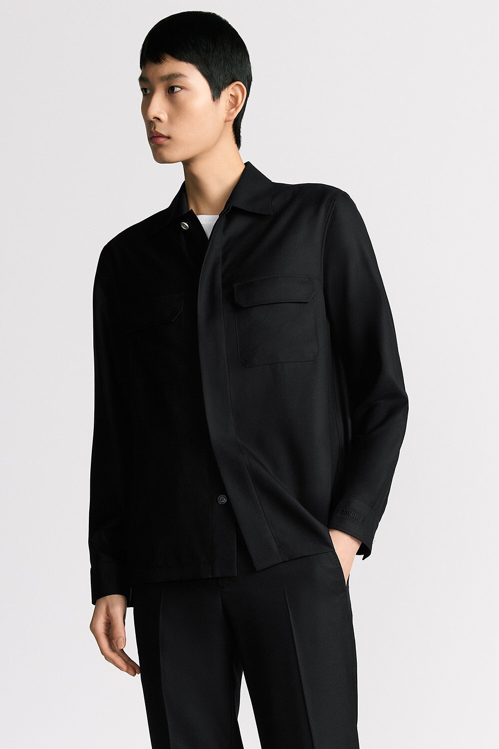 Dior Icons 衬衫 黑色山羊绒混纺斜纹面料 