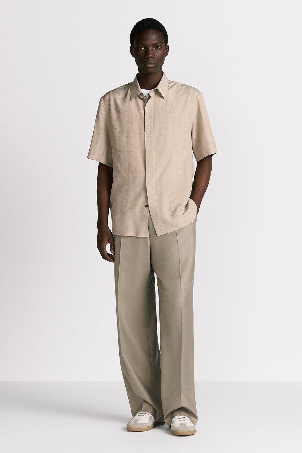 Chemise à manches courtes Dior Icons Toile de soie mélangée beige 