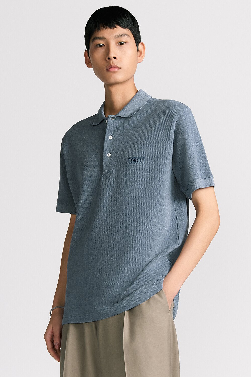 Polo Dior Icons Piqué de coton et soie bleus 