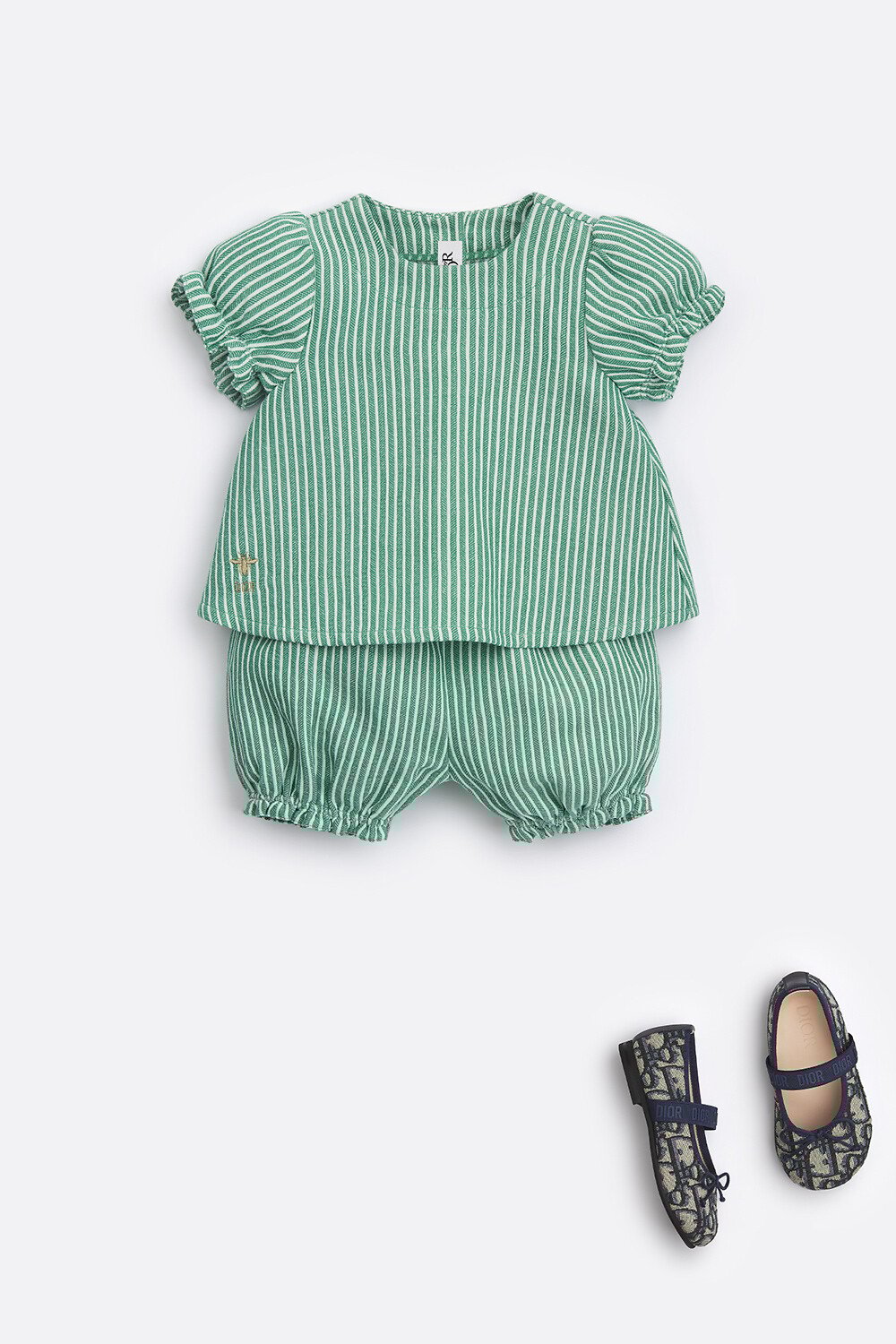 Baby Blouse Cotton and Linen with Ivory and Green Stripes 
