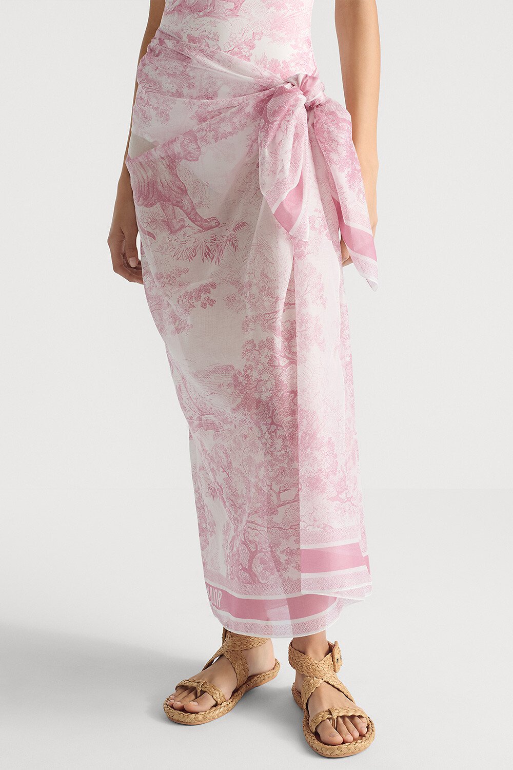 Dioriviera Toile de Jouy Sauvage Sarong White and Candy Pink Cotton 