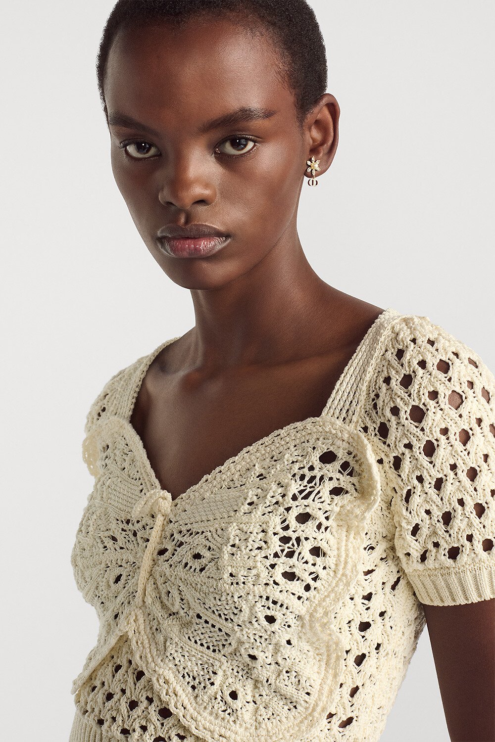 Dioriviera クロップド トップス コットン クロシェエフェクト ニット 