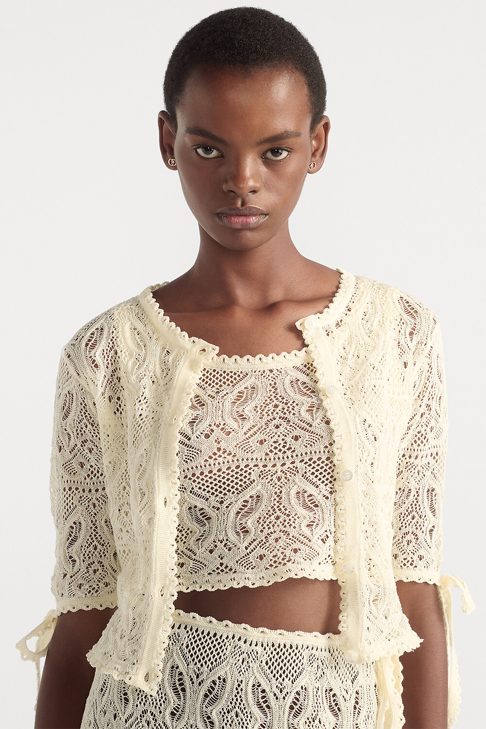 Dioriviera Twinset White Cotton Crochet with Butterfly Motif