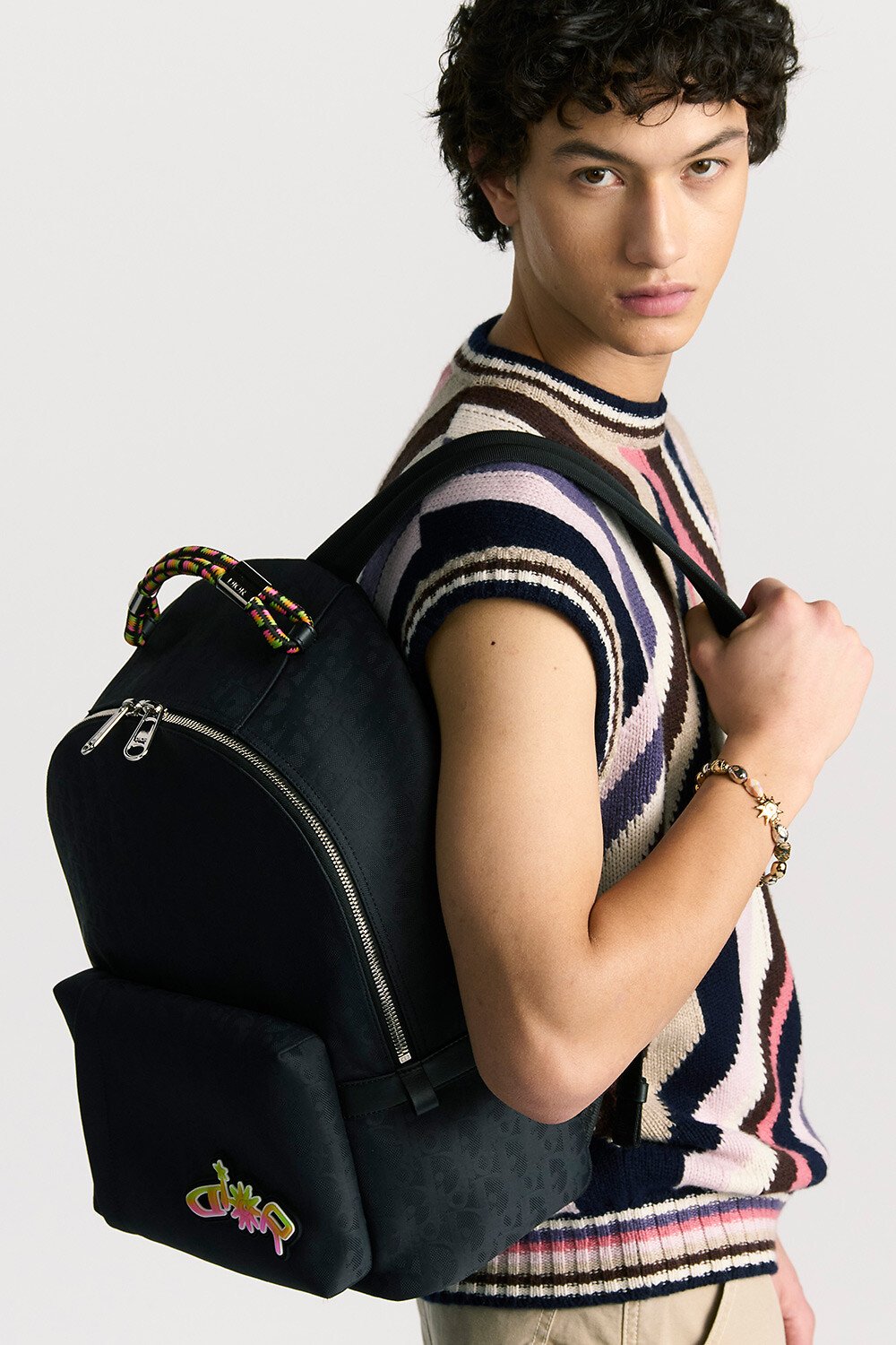 DIOR AND LEWIS HAMILTON Zipped Backpack Black Dior Oblique Nylon and Black Leather-Effect Technical Fabric 