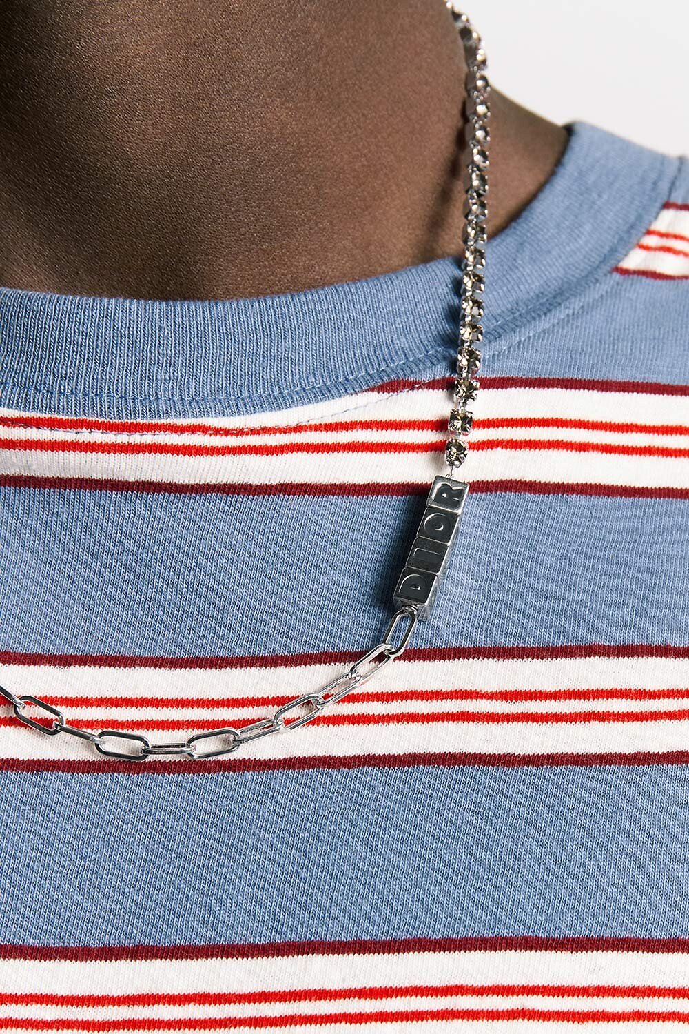 Dior Cube Necklace Silver-Finish Brass, Gray Crystals and Black Lacquer 