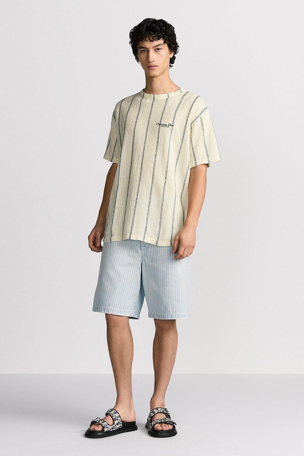 Christian Dior Couture Bermuda Shorts Blue Striped Cotton Twill 