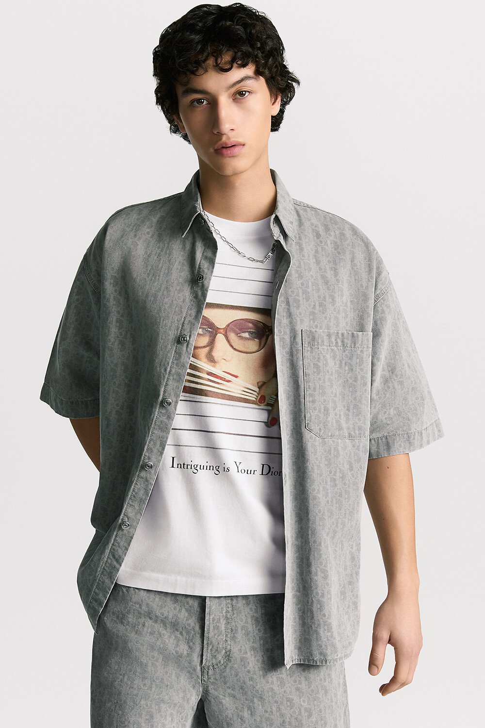 Surchemise Dior Oblique à manches courtes Denim de coton gris 